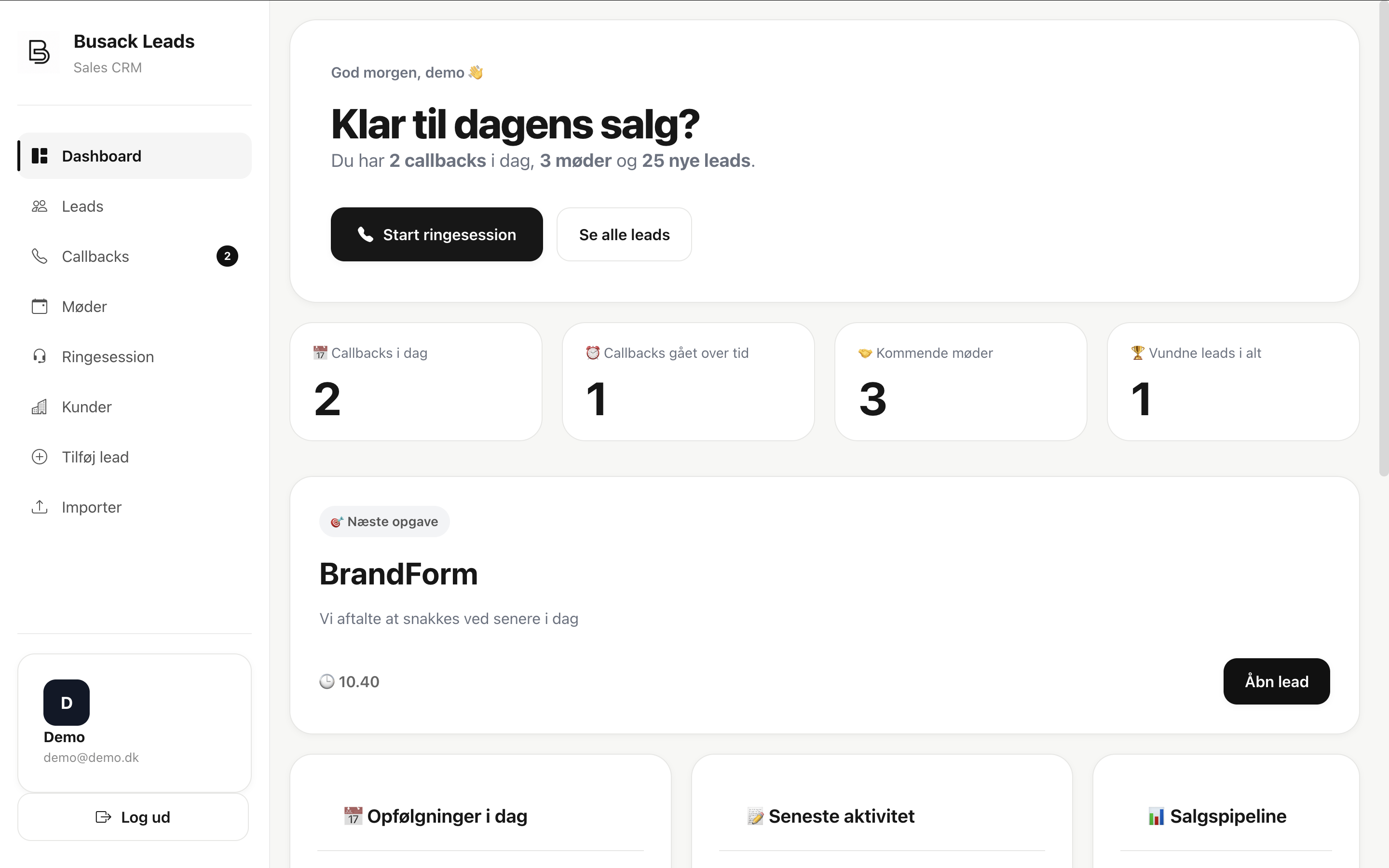 BusackLeads dashboard