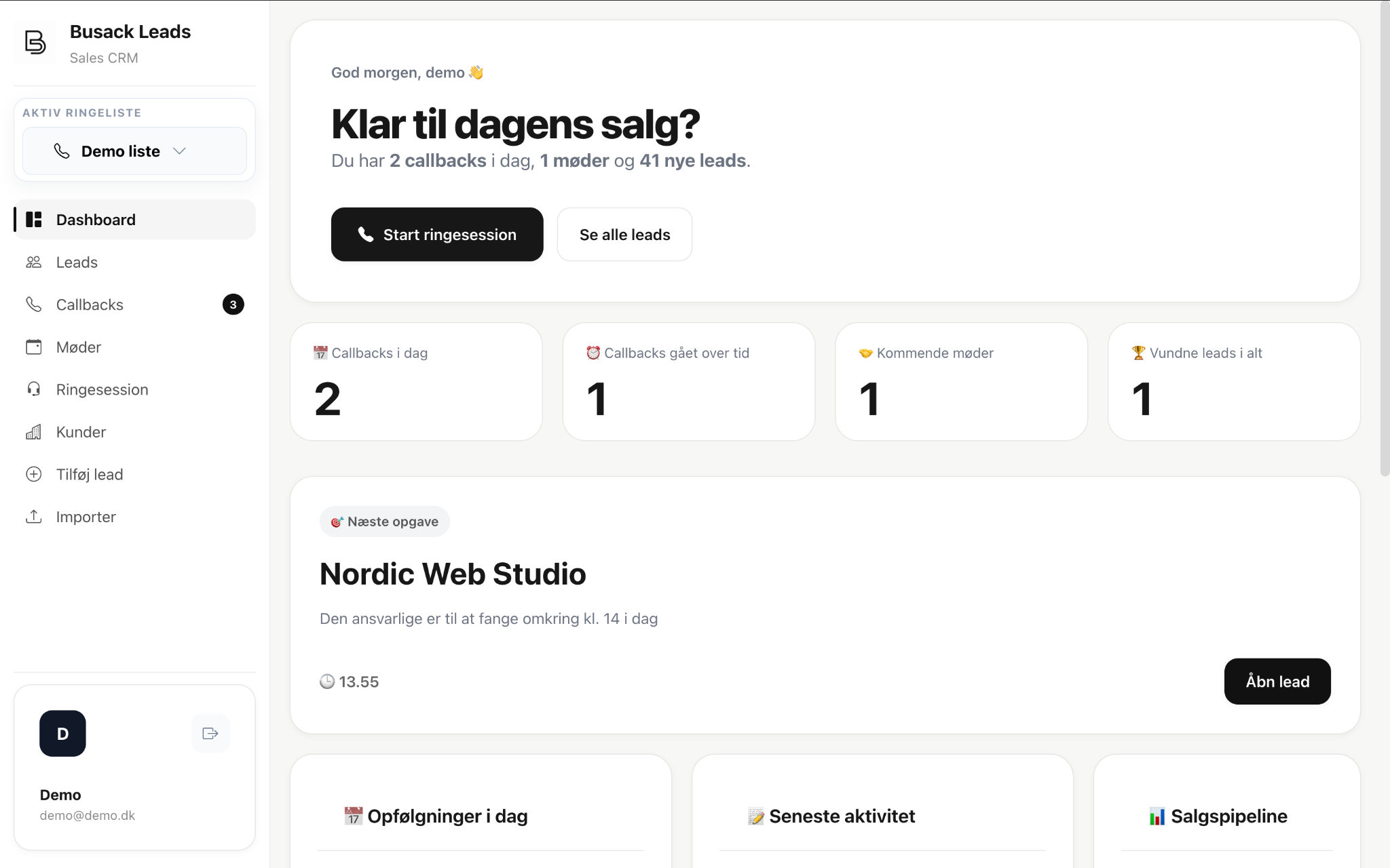 BusackLeads dashboard